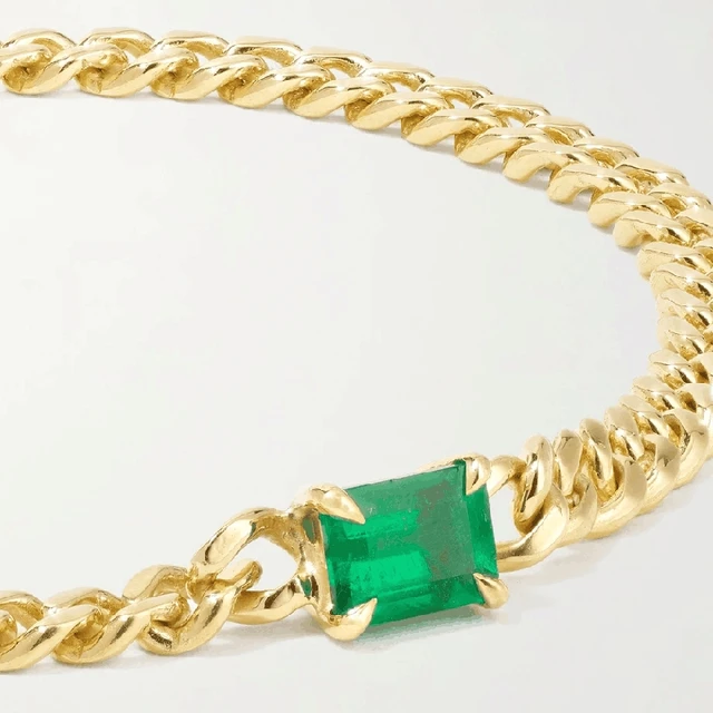 Kiki Emerald Stone Cuban Link Bracelet