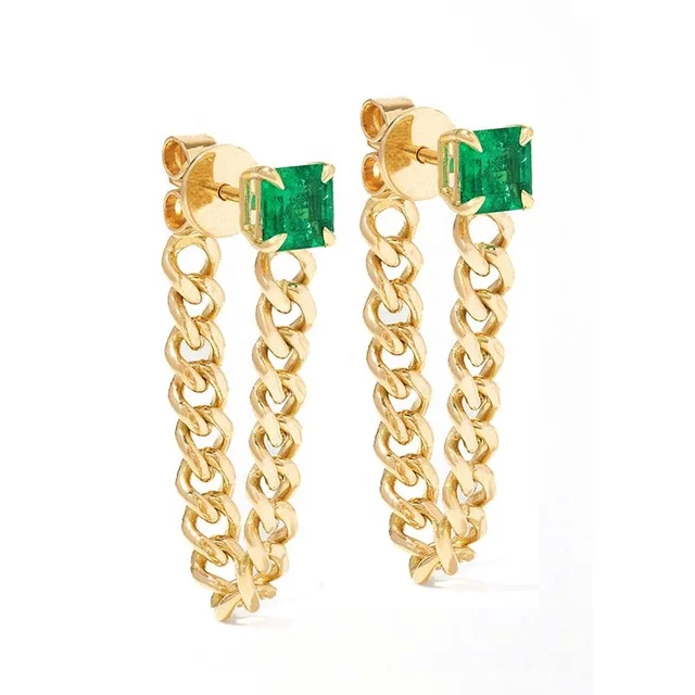 Kiki Emerald Stone Cuban Link Earrings