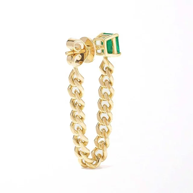 Kiki Emerald Stone Cuban Link Earrings