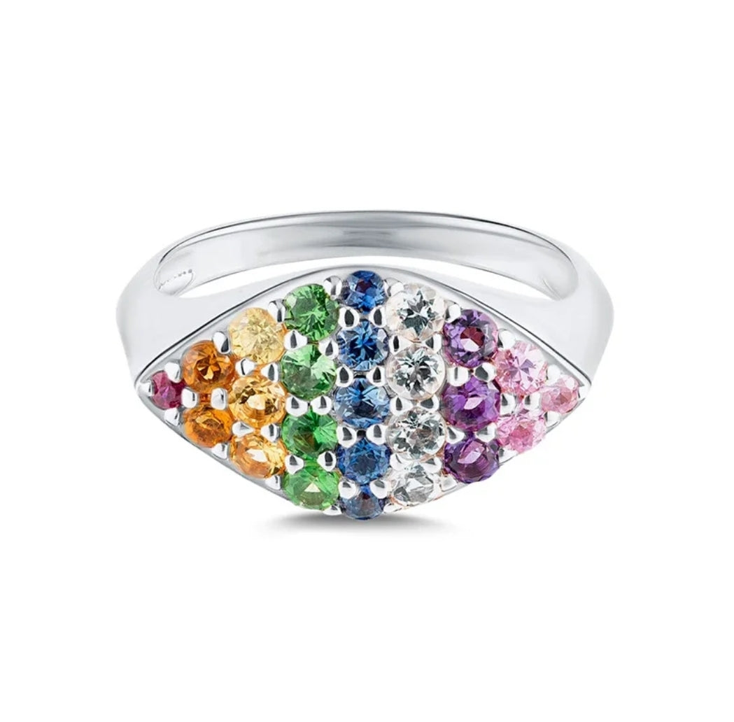 Dia Rainbow Evil Eye Ring